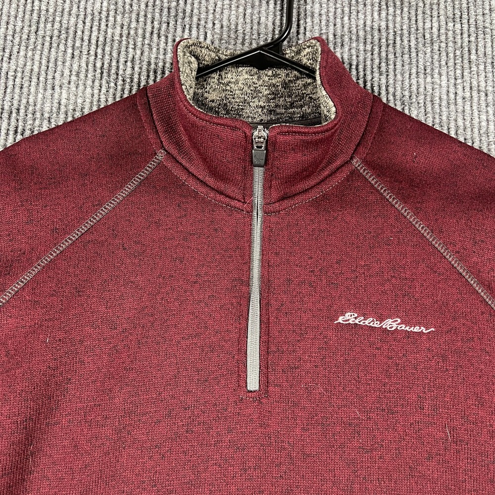 Eddie Bauer Sweater Mens Large Red Long Sleeve 1/4 Snap Outdoor Casual Hiking
